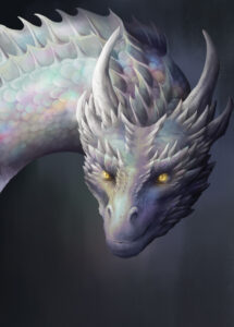 Lorinthia, the seemingly untamable dragon of Wisp's Awakening — character art by Luke Fitzsimons